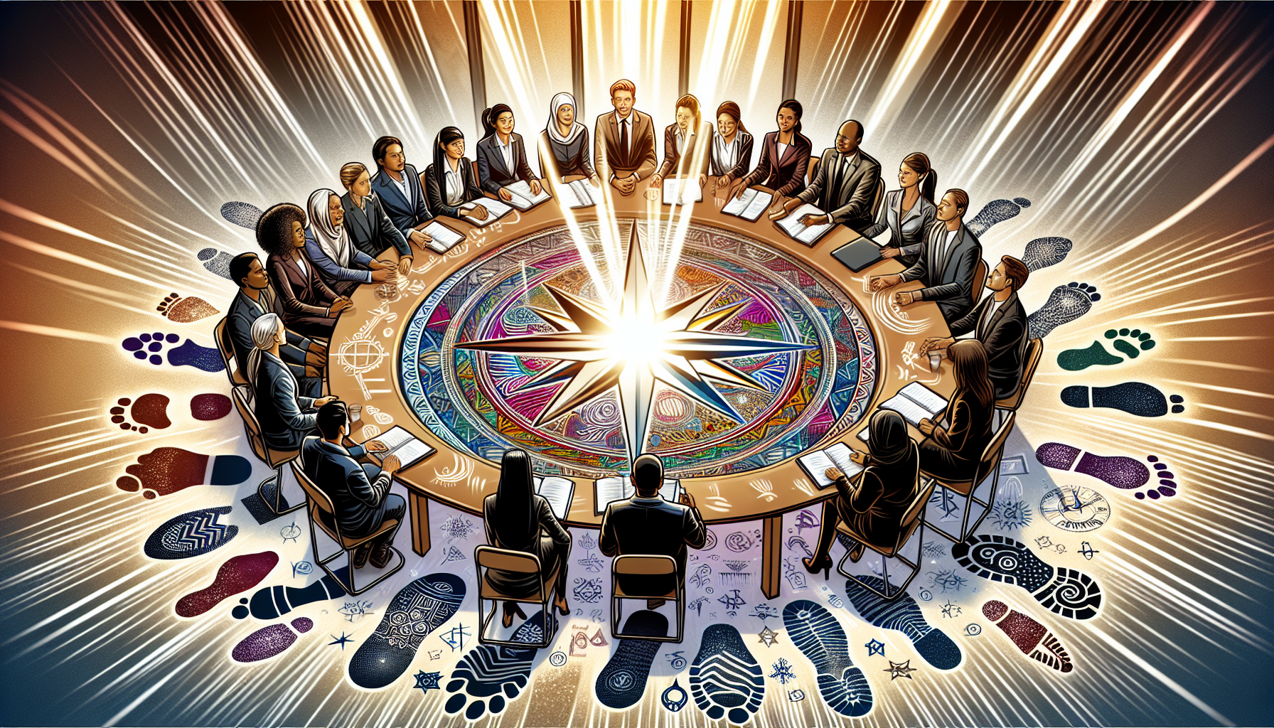 Illustration of a group of diverse business people in a meeting