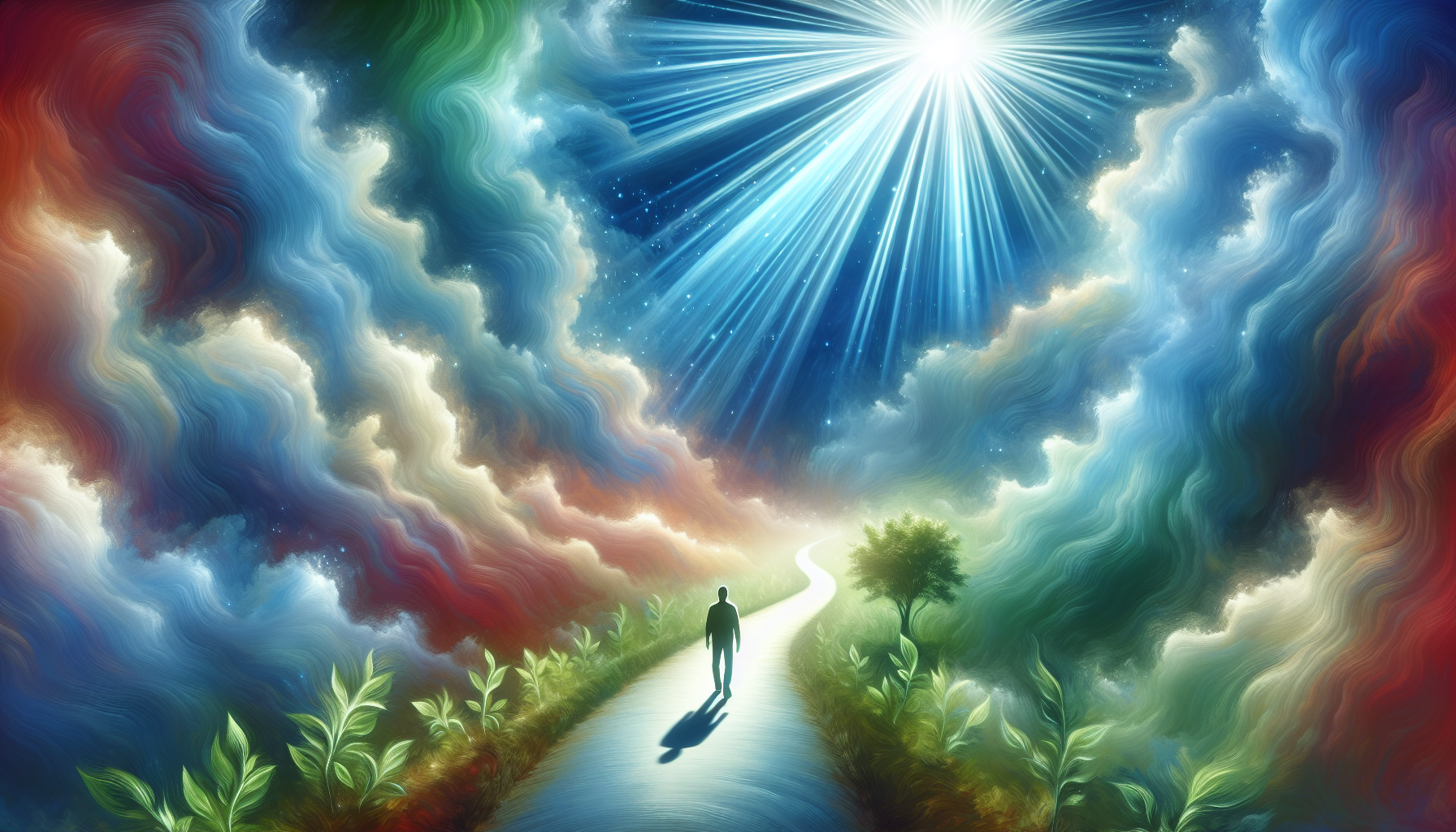 Illustration of a person walking on a spiritual path